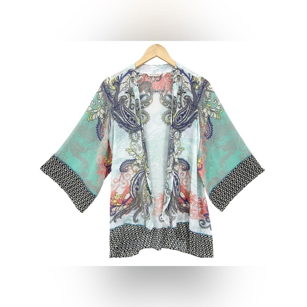 SOFT SURROUNDINGS Muse Kimono Womens Small Open Front Paisley Sequin Trim